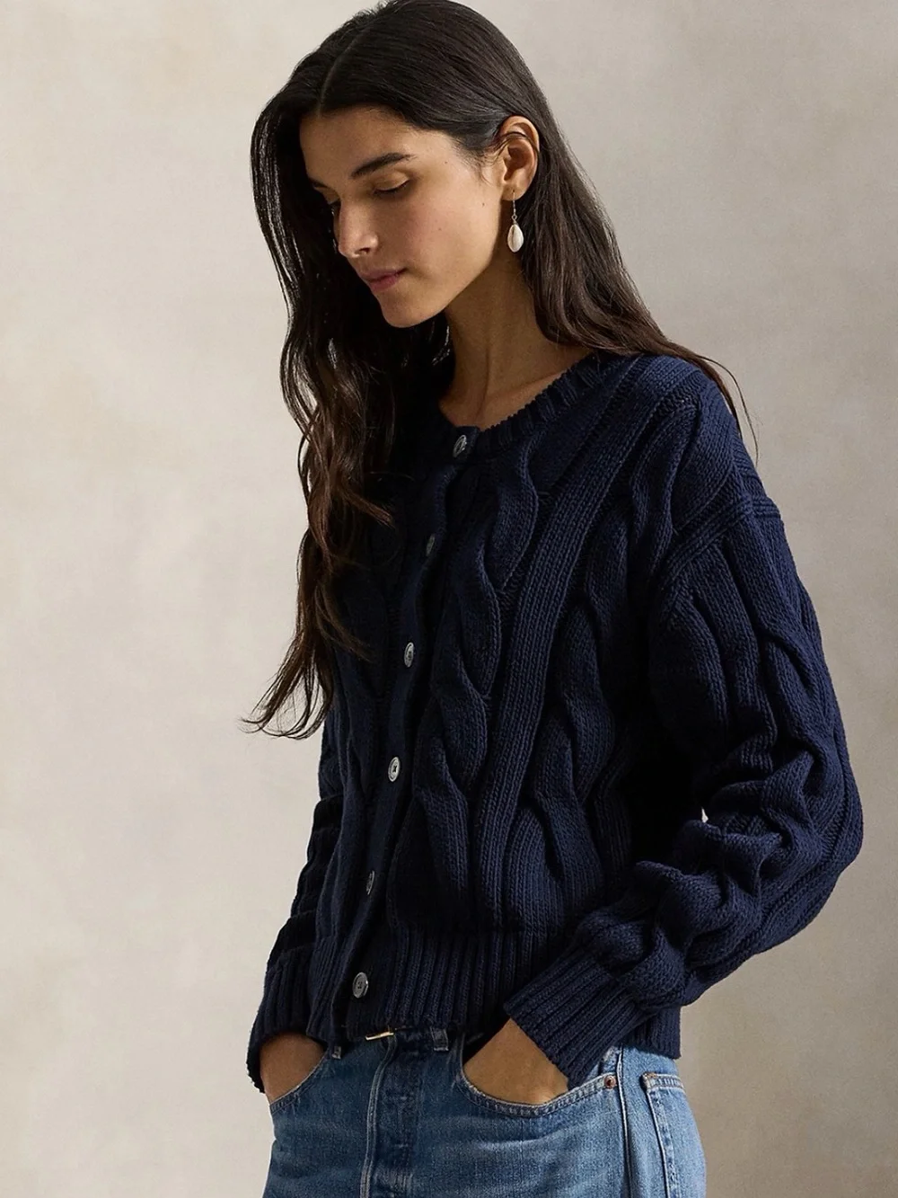 NWT Polo Ralph Lauren Crewneck Cable Knit Cardigan Sweater